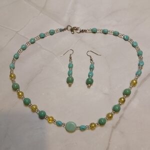 Chic Beaded Necklace and Earring Set in Turquoise and Yellow - NWOT